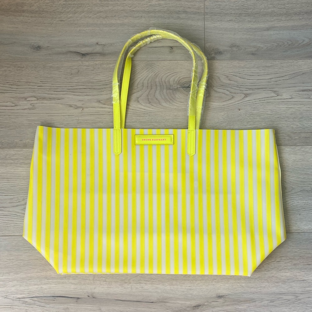 Yellow Striped Waterproof Tote Bag NWOT